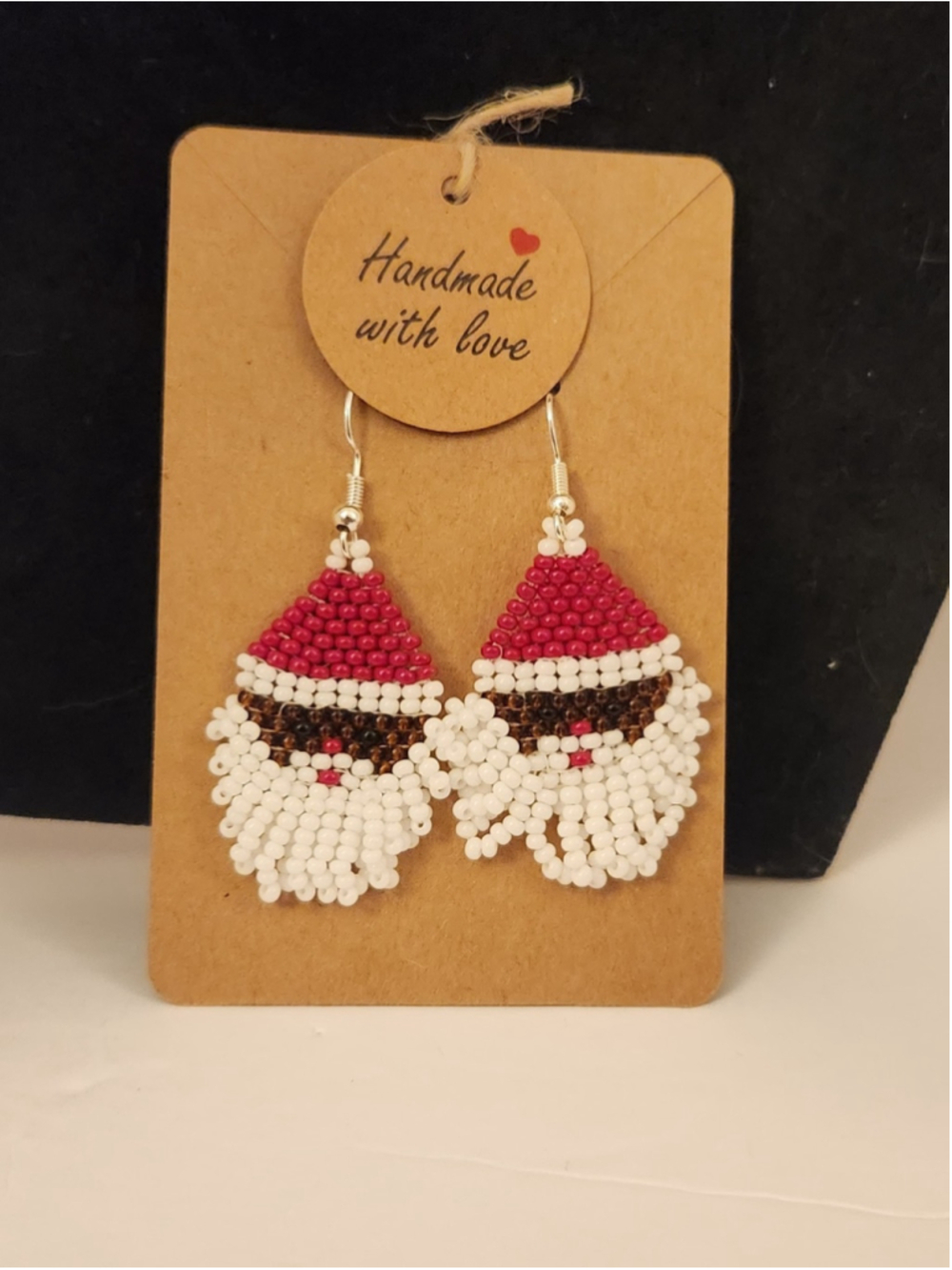 Hand Crafted Artisan Seedbead Santa Earrings